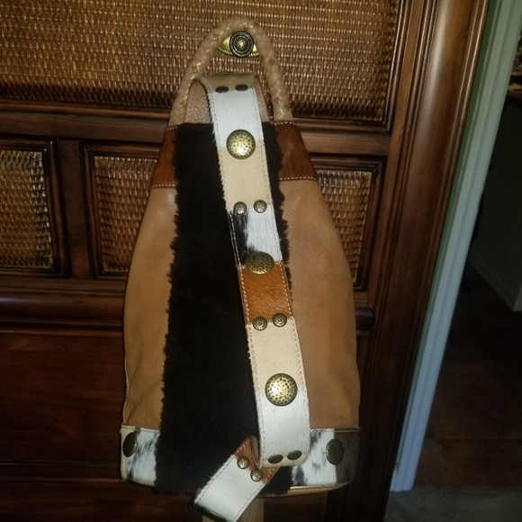 Bridget Shuster Genuine Leather Studded Fringed Multicolor Backpack - Picture 4 of 12